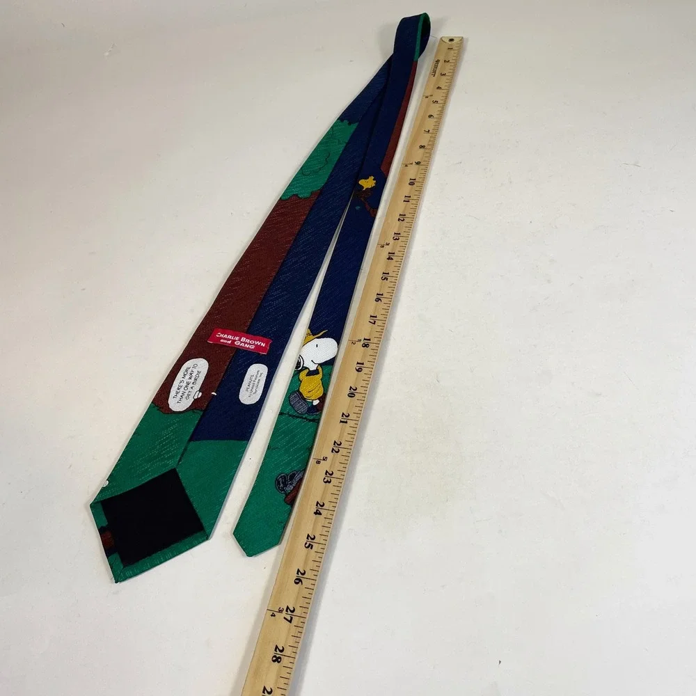 Peanuts‎ Snoopy Golf Tie Charlie Brown and Gang Mens Blue Green Polyester USA